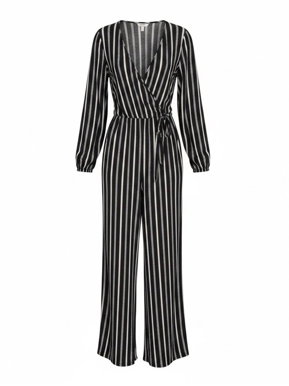 Xhilaration Black & White Vertical-Stripe Wrap Jumpsuit
